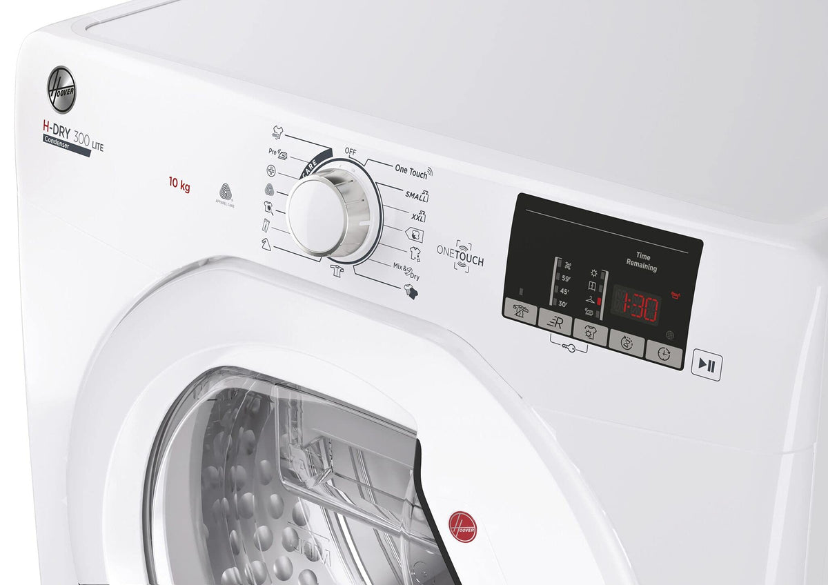 Hoover HLEC10DE H-Dry 300, 10kg, Condenser Tumble Dryer, Aquavision, White, Sensor Dry, NFC