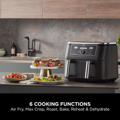 Ninja Foodi MAX Dual Zone Digital Air Fryer, 2 Drawers, 9.5L, 6-in-1, Uses No Oil, Max Crisp, Roast, Bake, Reheat, Dehydrate