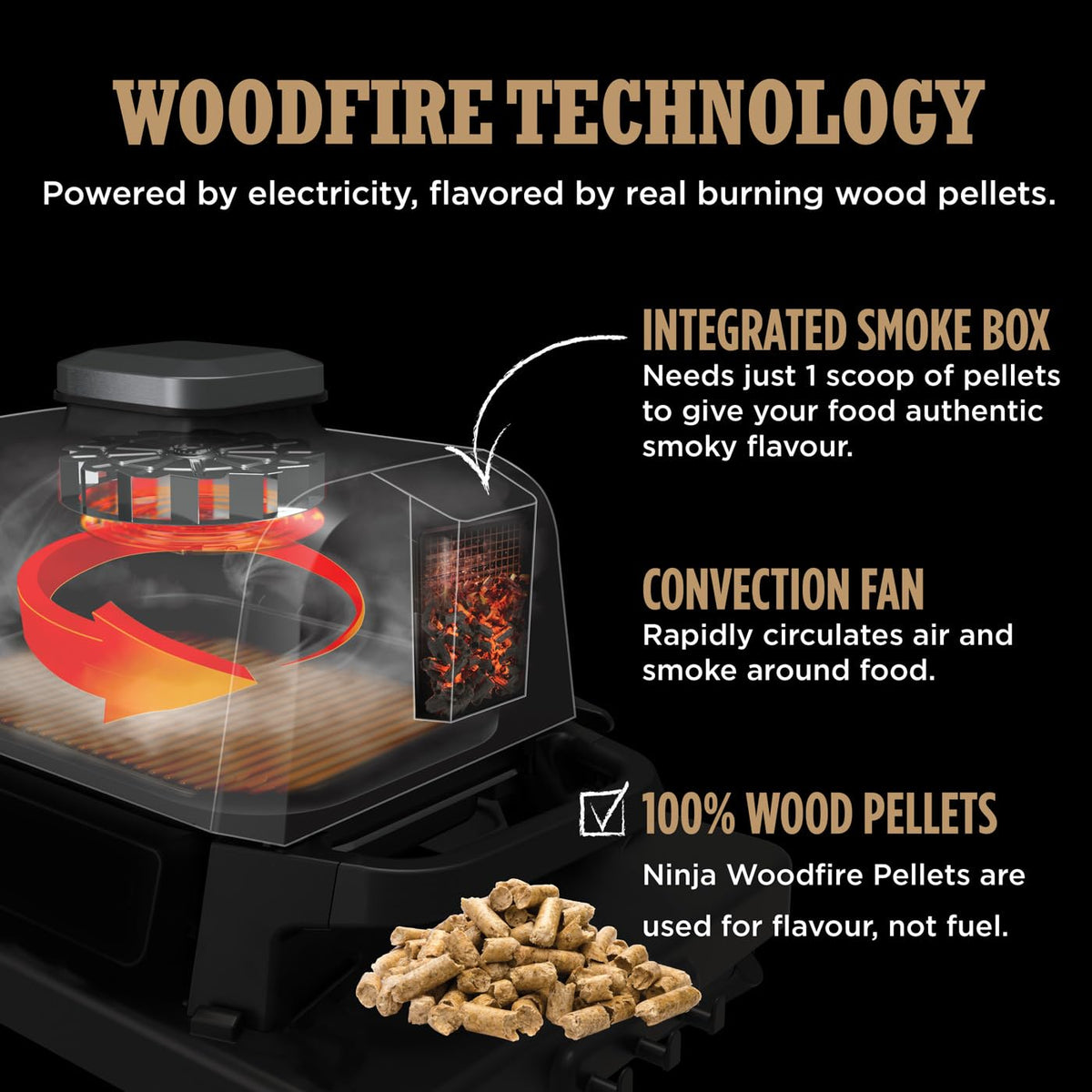 Ninja Woodfire Electric BBQ Grill & Smoker, 7-in-1 Outdoor Grill & Air Fryer, Roast, Bake, Dehydrate, Uses Woodfire Pellets