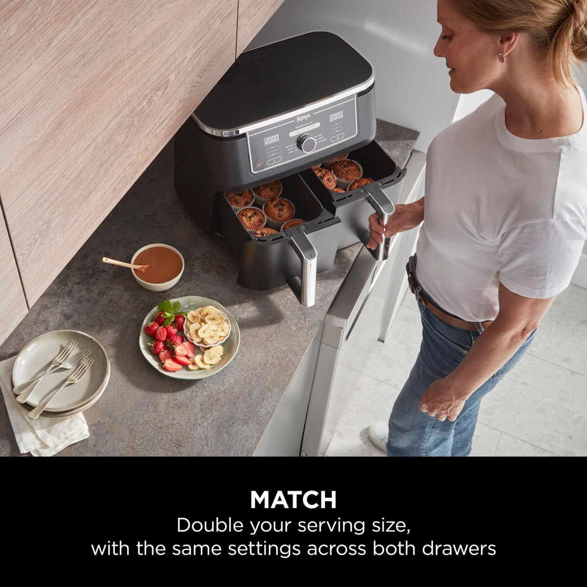 Ninja Foodi MAX Dual Zone Digital Air Fryer, 2 Drawers, 9.5L, 6-in-1, Uses No Oil, Max Crisp, Roast, Bake, Reheat, Dehydrate