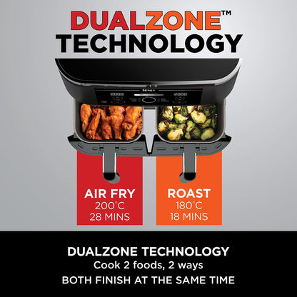 Ninja Foodi MAX Dual Zone Digital Air Fryer, 2 Drawers, 9.5L, 6-in-1, Uses No Oil, Max Crisp, Roast, Bake, Reheat, Dehydrate