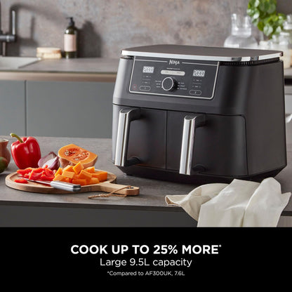 Ninja Foodi MAX Dual Zone Digital Air Fryer, 2 Drawers, 9.5L, 6-in-1, Uses No Oil, Max Crisp, Roast, Bake, Reheat, Dehydrate
