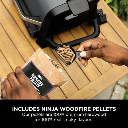 Ninja Woodfire Electric BBQ Grill & Smoker, 7-in-1 Outdoor Grill & Air Fryer, Roast, Bake, Dehydrate, Uses Woodfire Pellets
