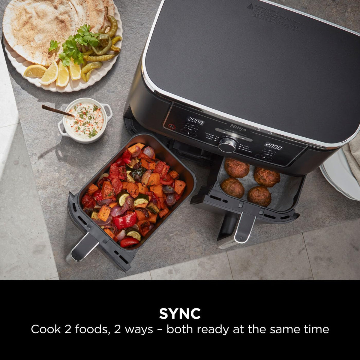 Ninja Foodi MAX Dual Zone Digital Air Fryer, 2 Drawers, 9.5L, 6-in-1, Uses No Oil, Max Crisp, Roast, Bake, Reheat, Dehydrate