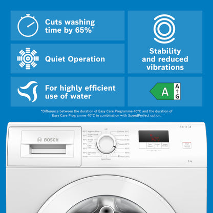 Bosch WGE03408GB Series 2, Free-Standing Washing Machine Front Loader, A Rated, 8 kg, 1400 rpm, Extremely Quick 15/30 Wash