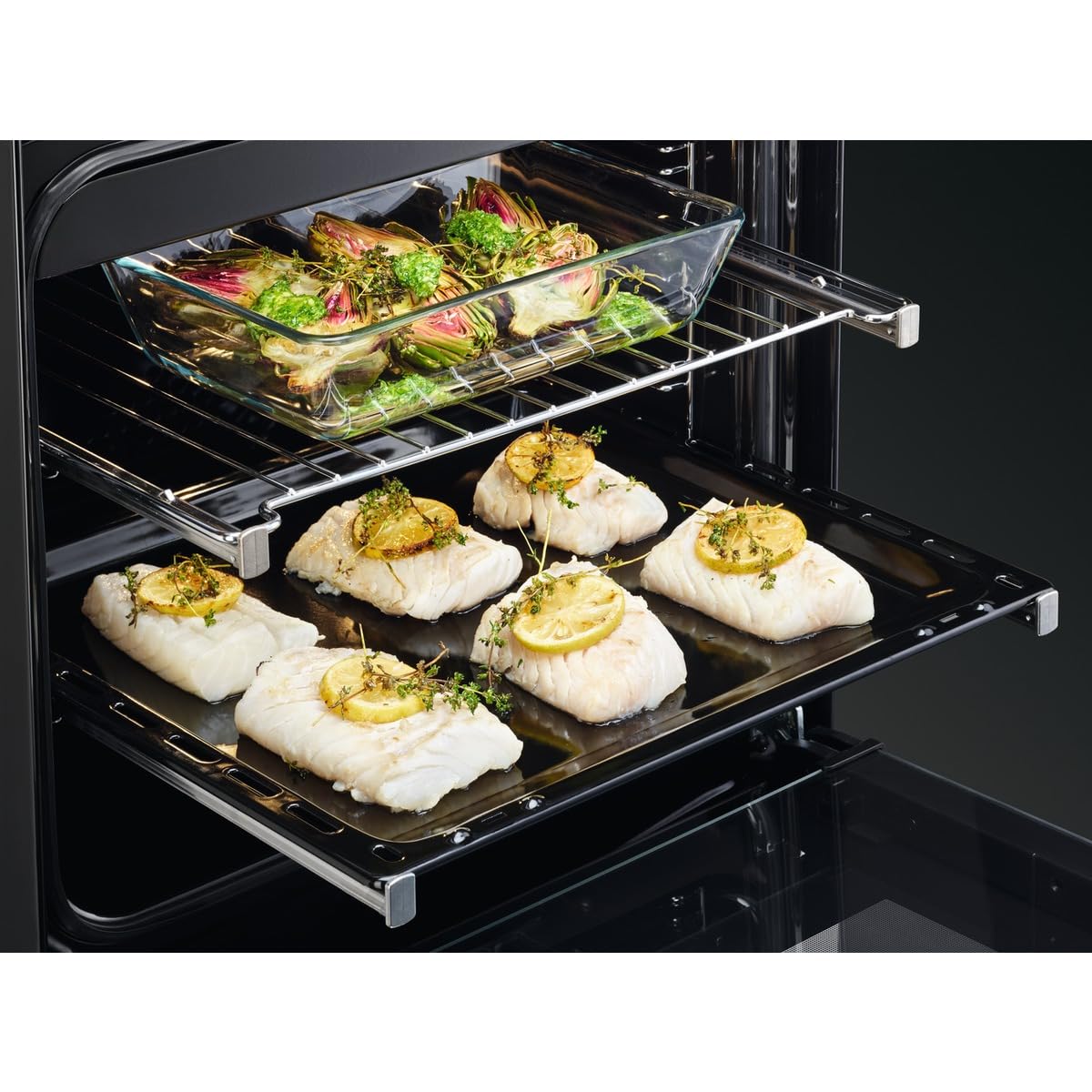 AEG 5000 Series SurroundCook Double Cavity Electric Cooker with Ceramic Hob, CCX6501ACM, Capacity 77/39L