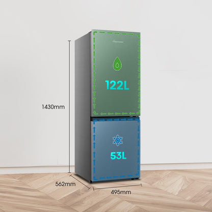Fridgemaster MC50165EB 50cm Freestanding 60/40 Fridge Freezer - 175-litre capacity with Crisper box - Reversible Door