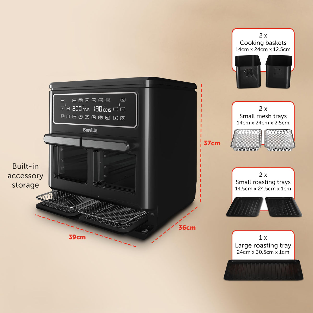 Breville Halo Flexi Air Fryer | Digital Dual Air Fryer Oven | 11L: Serves 10+ People | FryBakeGrillRoast & Reheat | 2400 W