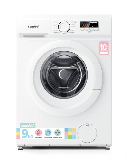 COMFEE' Freestanding Washing Machine,9KG Load,1400RPM,Steam Wash,Slim Design,Quick Wash