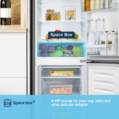 Fridgemaster MC50165EB 50cm Freestanding 60/40 Fridge Freezer - 175-litre capacity with Crisper box - Reversible Door
