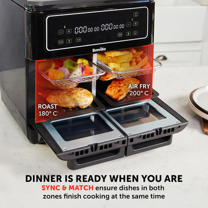 Breville Halo Flexi Air Fryer | Digital Dual Air Fryer Oven | 11L: Serves 10+ People | FryBakeGrillRoast & Reheat | 2400 W