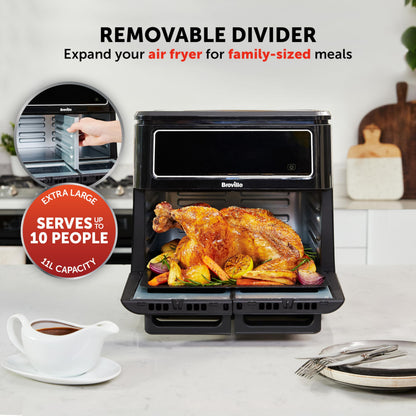 Breville Halo Flexi Air Fryer | Digital Dual Air Fryer Oven | 11L: Serves 10+ People | FryBakeGrillRoast & Reheat | 2400 W