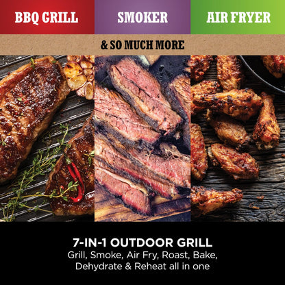 Ninja Woodfire Electric BBQ Grill & Smoker, 7-in-1 Outdoor Grill & Air Fryer, Roast, Bake, Dehydrate, Uses Woodfire Pellets