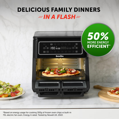 Breville Halo Flexi Air Fryer | Digital Dual Air Fryer Oven | 11L: Serves 10+ People | FryBakeGrillRoast & Reheat | 2400 W