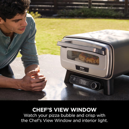 Ninja Artisan Electric Outdoor Pizza Oven & Air Fryer, 4 Functions: Pizza, Air Fry, Bake & Prove, 5 Pizza Settings, Includes 12-inch Pizza Stone