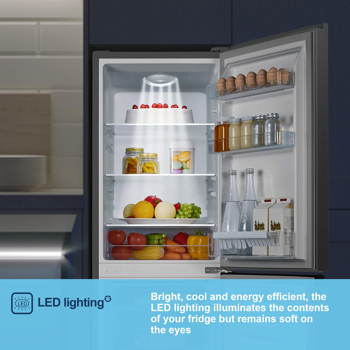 Fridgemaster MC50165EB 50cm Freestanding 60/40 Fridge Freezer - 175-litre capacity with Crisper box - Reversible Door