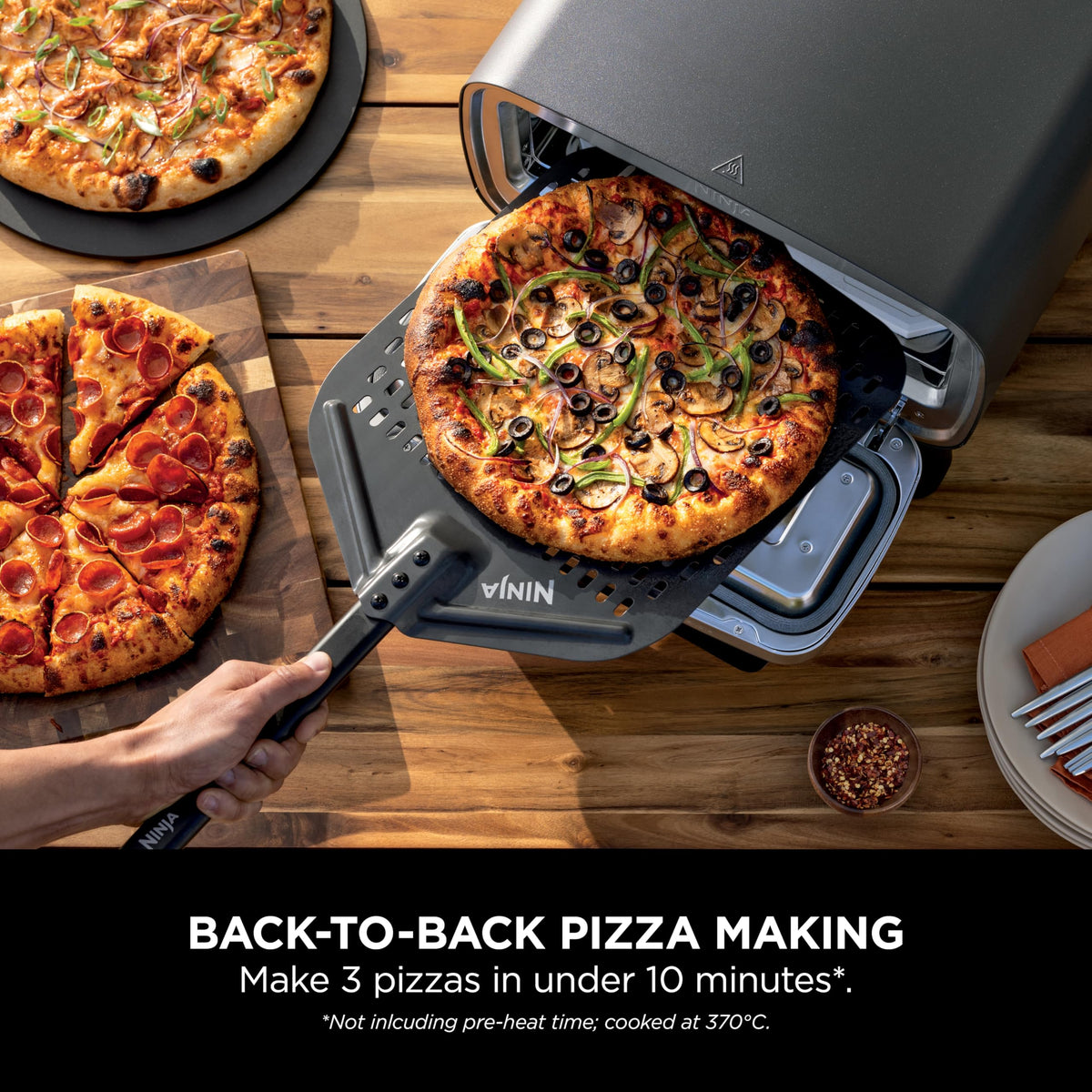Ninja Artisan Electric Outdoor Pizza Oven & Air Fryer, 4 Functions: Pizza, Air Fry, Bake & Prove, 5 Pizza Settings, Includes 12-inch Pizza Stone